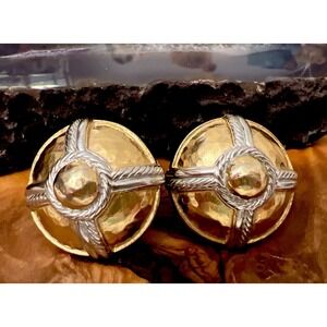 Vintage Givenchy Paris New York Nautical Two Tone Clip‎ Earrings